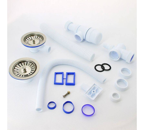 Сифон для двойной мойки Wirquin Элит 1 1/2 х 40 мм чашки 114 мм с отводом и прямоугольным переливом 30986154