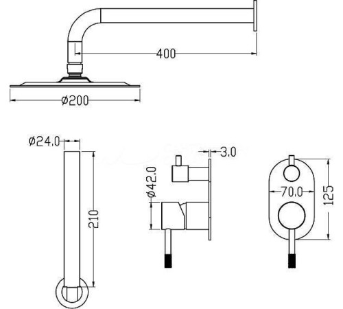 Душевой комплект Boheme Uno смеситель встраиваемый с верхним и ручным душем white/gold 464-WG