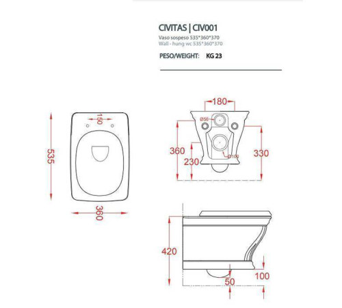 Унитаз подвесной Artceram Civitas 36х54 см белый CIV001 01 00