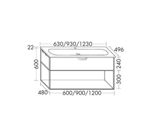Комплект мебели Burgbad Vry 930х496х600 мм подвесной белый матовый SGUJ093F6019GO253C001