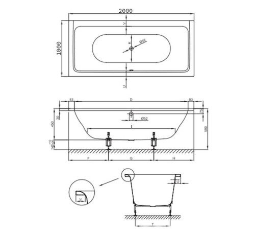 Ванна встраиваемая Bette Free 200х100х45 см с шумоизоляцией 6832-000 PLUS