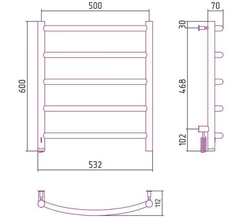 Полотенцесушитель электрический Сунержа Галант 4.0 532x600 мм левый без покрытия 00-0830-6050