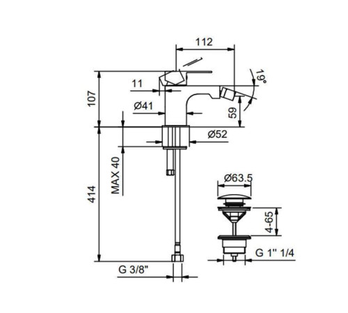 Смеситель для биде Fantini Myo на 1 отверстие хром 61 02 V608F