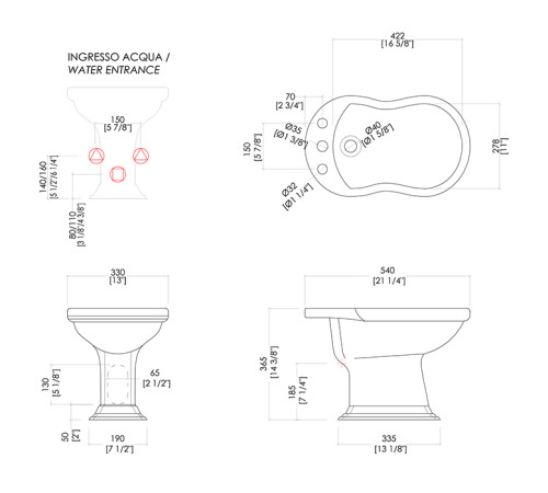 Биде напольное Devon&Devon Oxford 54х33 см белый IBBID1FOXF