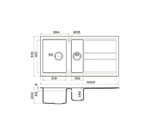 Кухонная мойка Omoikiri Kitagawa 100-2-GB Artceramic 100x51 см графит 4993805