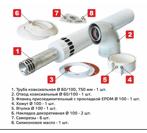 Комплект коаксиального дымохода ZOTA Ø 60/100 мм 1000 мм 00-00002143