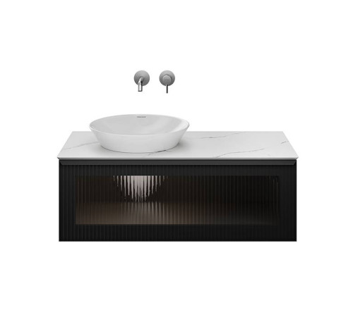 Тумба подвесная Kerama Marazzi ICONICO 100 см 1 ящик с рифленым стеклом черный IC.100.1\BLK / CO3.SG50008220R\100