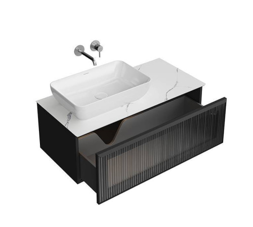 Тумба подвесная Kerama Marazzi ICONICO 100 см 1 ящик с рифленым стеклом черный IC.100.1\BLK / CO5.SG50008220R\100