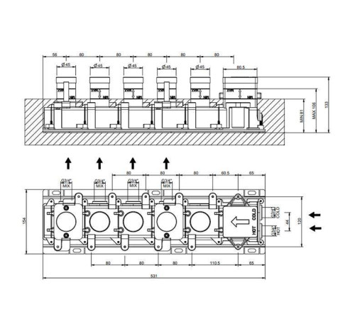 Встраиваемая часть для термостатического смесителя Gessi Hi-Fi на 4 выхода 3/4 63015#031