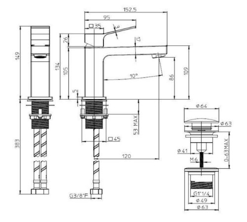 Смеситель для раковины Bossini Aki Line с донным клапаном черный матовый Z00707.073