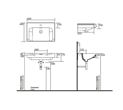 Раковина Kerasan Inka Project 60x40 см 1 отв. белый 341101