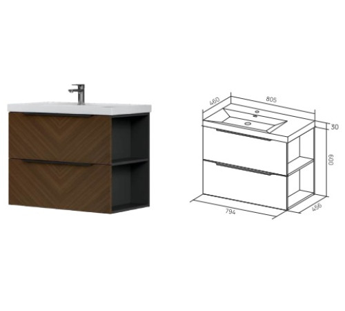 Тумба подвесная Aqman 794x456x600 мм орех AQM900680TL