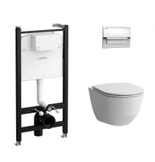 Комплект 4 в 1 VitrA PRO: унитаз подвесной Rimless, инсталляция, сиденье Slim, панель хром Z.RU93.0.761.5