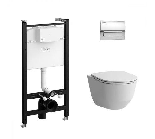 Комплект 4 в 1 VitrA PRO: унитаз подвесной Rimless, инсталляция, сиденье Slim, панель хром Z.RU93.0.761.5