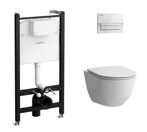 Комплект 4 в 1 VitrA PRO: унитаз подвесной Rimless, инсталляция, сиденье Slim, панель белая Z.RU93.0.761.6