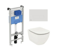 Комплект 4 в 1 Ideal Standard TESI унитаз T0079V1, сиденье T3527V1, инсталляция R020467, панель R0121AC T3868V1/121AC