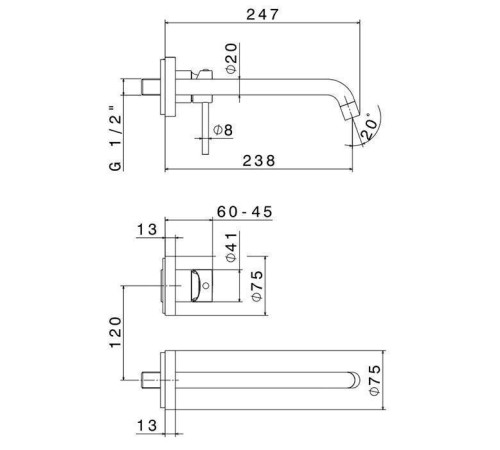 Смеситель для раковины Newform XT встраиваемый наружная часть излив 247 мм хром 4230E.21.018