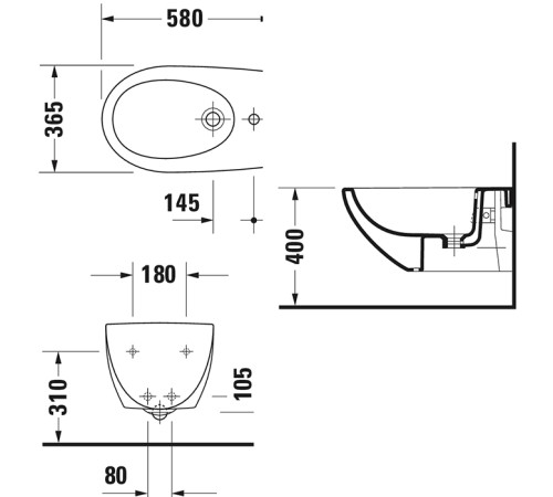 Биде подвесное Duravit Architec 36х58 см с переливом 2531150000