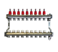 Коллекторный блок из нержавеющей стали Gekon 1x3/4 EK 9 выходов со сливными кранами и воздухоотводчиками GK 72109