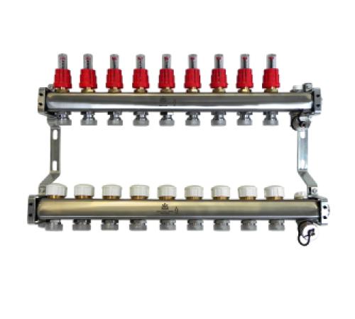 Коллекторный блок из нержавеющей стали Gekon 1x3/4 EK 9 выходов со сливными кранами и воздухоотводчиками GK 72109