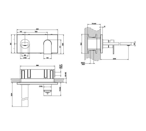 Смеситель для раковины встраиваемый Gessi Emporio Via Manzoni излив 209 мм хром 44895#031