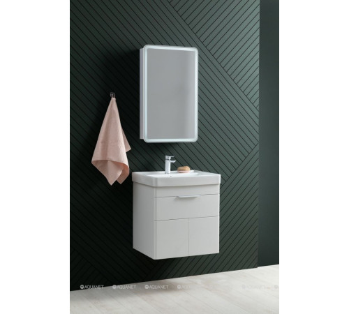 Тумба под раковину Aquanet Ирис new 60 подвесная 1 ящик 2 фасада белый глянец 00310148