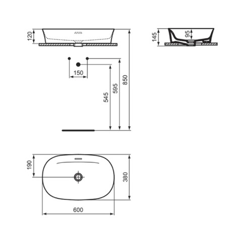 Раковина накладная Ideal Standard Ipalyss 60 см без отверстия Diamatec белый E139701