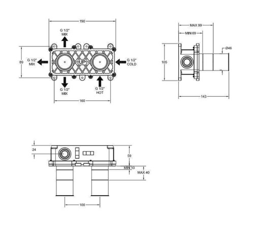 Встраиваемая часть термостатического смесителя Gessi для душа Steel Brushed 54169#239