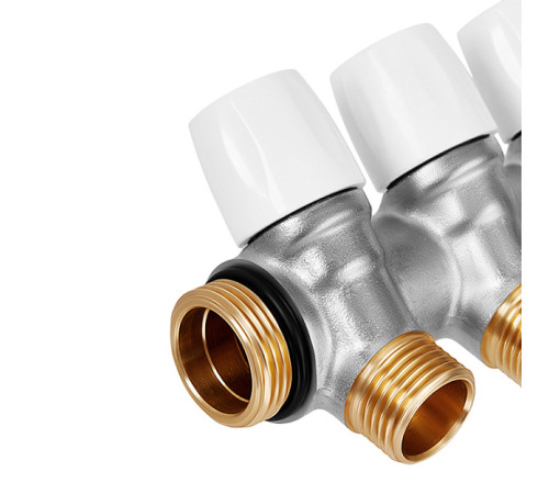 Коллектор латунный никелированный Hoobs 1х3х1/2 EK с вентилями 3 выхода белые маховики HB-6200E7N1004W3A