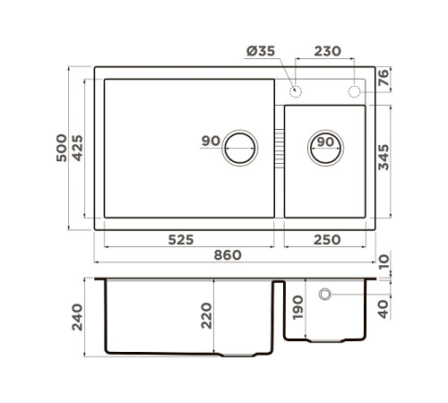 Кухонная мойка Omoikiri Tedori 86-2-LB-SA 86x50 см бежевый 4993934