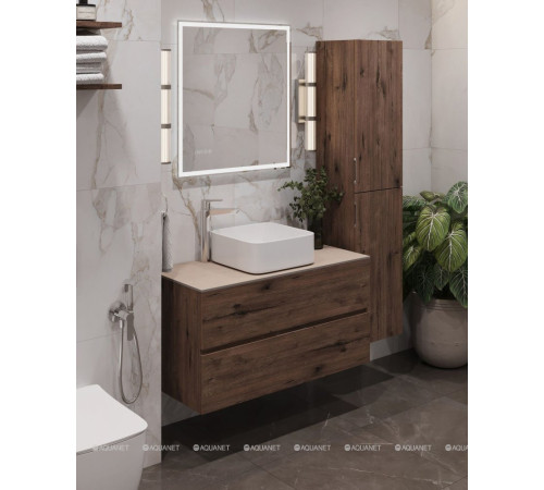 Тумба под раковину Aquanet Алвита New 100 напольная 2 ящика дуб веллингтон табак 00344130