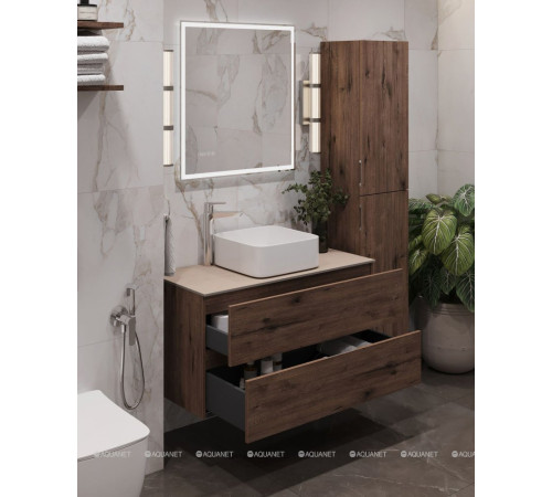 Тумба под раковину Aquanet Алвита New 100 напольная 2 ящика дуб веллингтон табак 00344130
