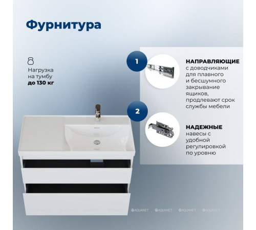 Тумба с раковиной Aquanet Nova Lite 2.0 90 R 2 ящика белый глянец 00365927