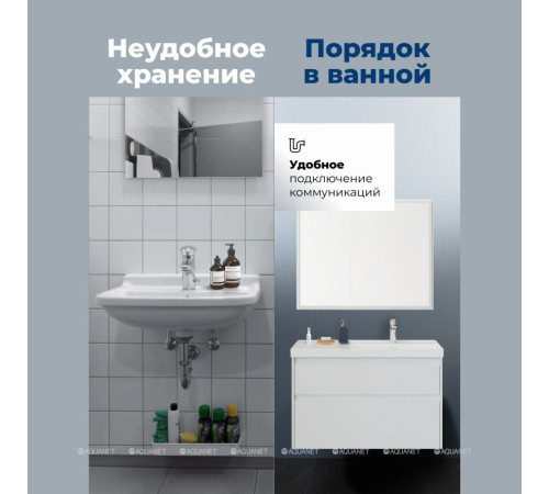 Тумба с раковиной Aquanet Nova Lite 2.0 90 R 2 ящика белый глянец 00365927