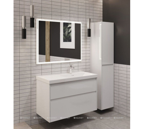 Тумба с раковиной Aquanet Nova Lite 2.0 90 R 2 ящика белый глянец 00365927