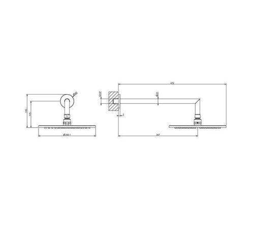 Верхний душ Gessi 250 мм с настенным держателем 348 мм Copper Brushed PVD 63348#708