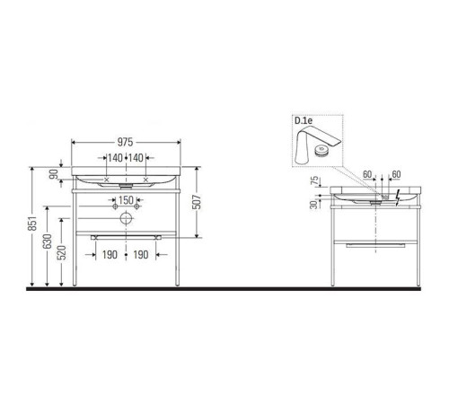 Консоль напольная с умывальником Duravit Happy D.2 Plus 97.5х49 см графит HP4838O8080