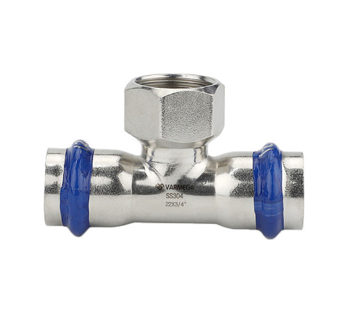 Тройник раструбный Varmega Inox Press с внутренней резьбой 22х1/2х22 мм VM720220422