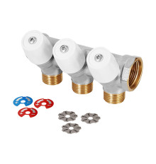 Коллектор латунный никелированный Hoobs 1х3х1/2 EK с вентилями 3 выхода белые маховики HB-6200E7N1004W3A