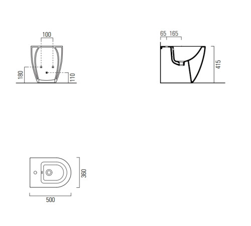 Биде напольное приставное GSI Pura 500х360 мм белое глянцевое 8869111