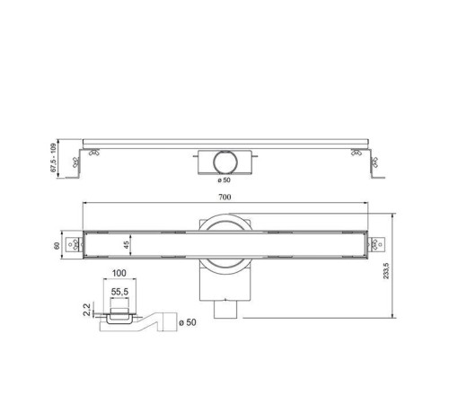 Трап душевой Plumberia Selection PS LINEAR 6x70 мм комбинированный затвор черный матовый PSL70NO