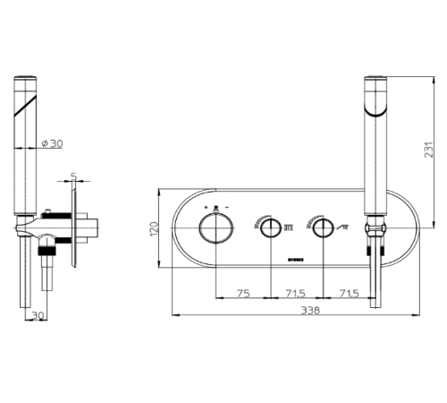Смеситель термостатический для душа BOSSINI PLY наружная часть с лейкой и шлангом Z00943.030