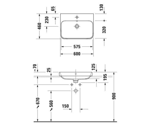 Раковина Duravit Happy D.2 Plus 60х46 см 1 отверстие с переливом Anthracite matt 2360601300