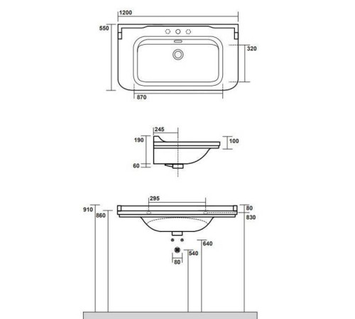 Раковина Kerasan Waldorf 120х55 см 1 отверстие белый/хром 4144K1bi/cr*1