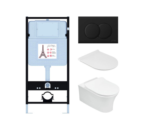 Комплект инсталляции с унитазом Jacob Delafon Aleo сиденье микролифт клавиша матовый черный E21731RU-BL