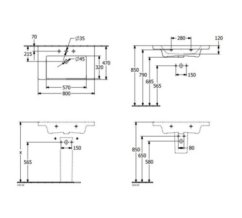 Раковина подвесная Villeroy & Boch Subway 3.0 800х470 мм 4A708001