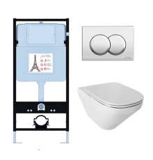 Унитаз с инсталляцией Jacob Delafon Modern Life сиденье тонкое микролифт панель для двойного смыва хром E21775RU-CP