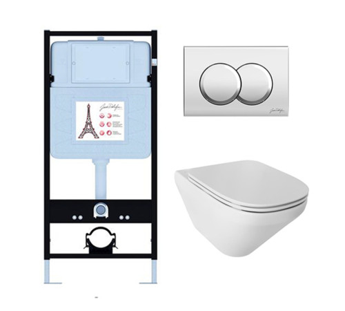 Унитаз с инсталляцией Jacob Delafon Modern Life сиденье тонкое микролифт панель для двойного смыва хром E21775RU-CP