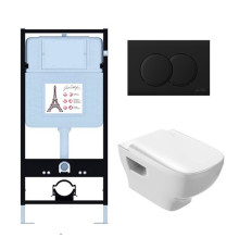 Комплект унитаз с инсталляцией Jacob Delafon Struktura сиденье микролифт клавиша черный матовый EDE103-BL