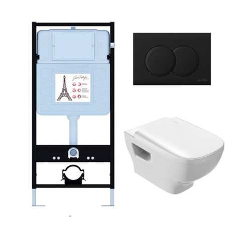 Комплект унитаз с инсталляцией Jacob Delafon Struktura сиденье микролифт клавиша черный матовый EDE103-BL